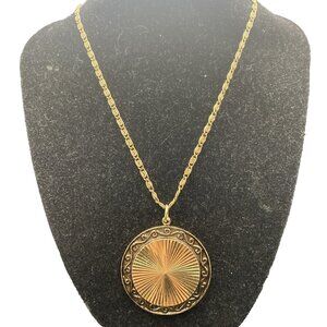 Vintage West Germany Medallion Pendant Necklace 20" 18k GP Snail Chain Sunburst
